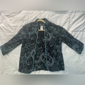 Vintage Alex Evenings sparkling Blue
Metallic & Black 2-Piece Jacket & Shell Set